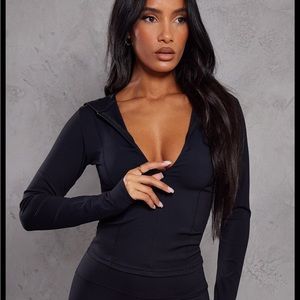 Black Sculpt Luxe Long Sleeve Hooded Gym Jacket